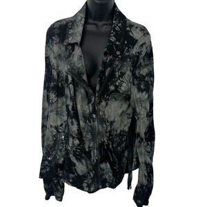 Anthropologie Marrakech jacket womens size large black gray moto tie dye